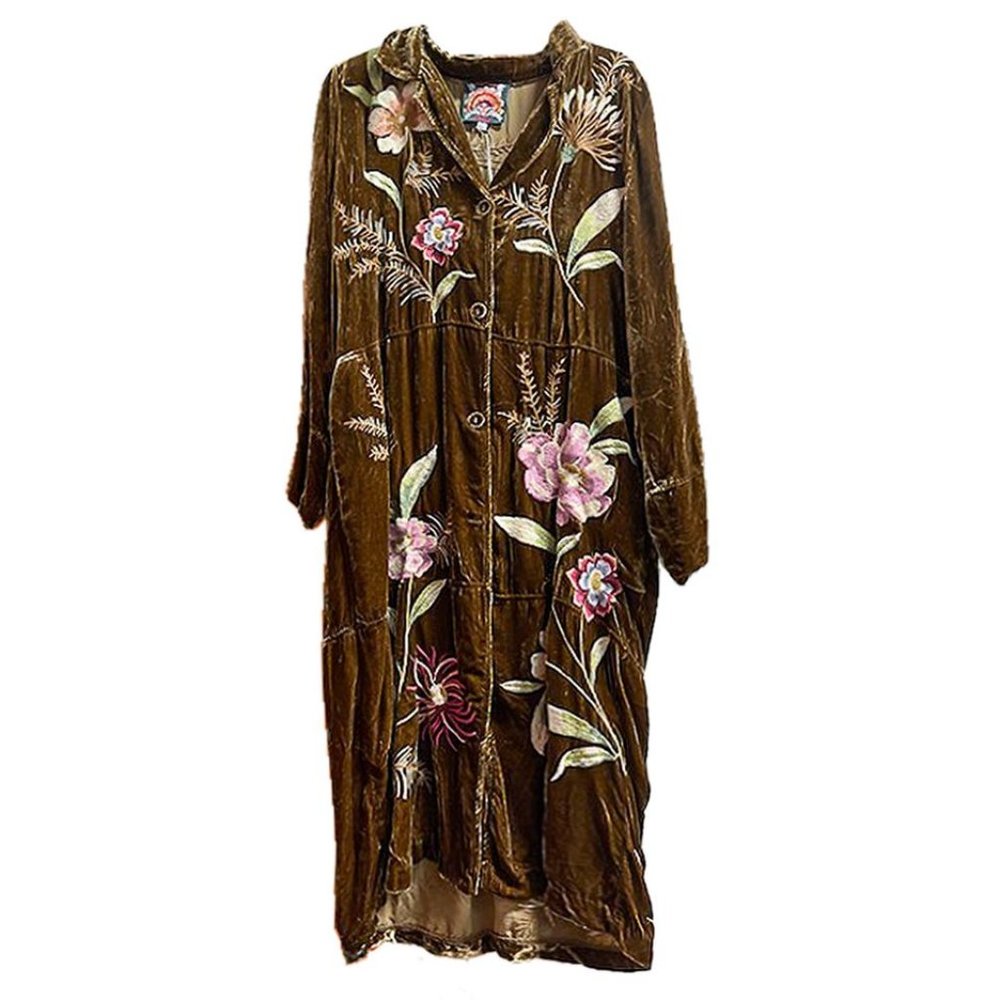 Johnny Was Meriah Velvet Duster Coat Long Sleeve Floral Golden Hour Top New